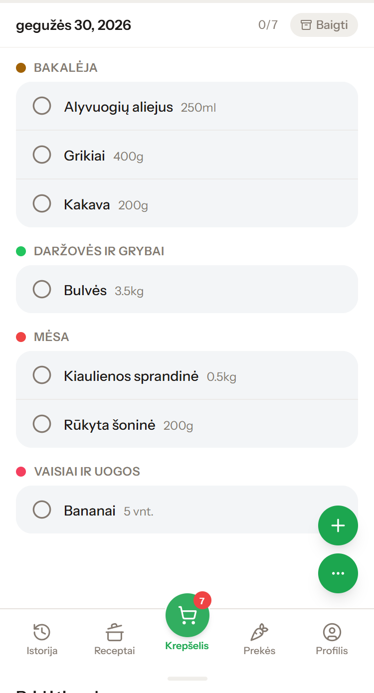 Carty krepšelio ekranas