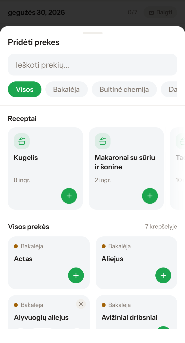 Recepto pridėjimas į krepšelį