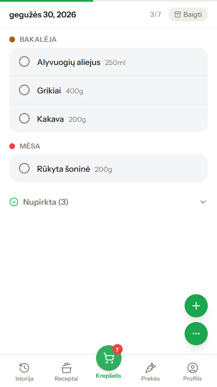 Apsipirkimo režimas su progresu
